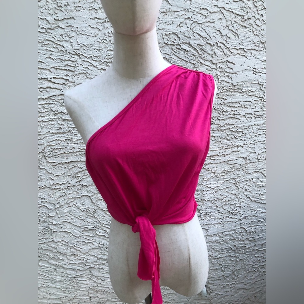 Hot Pink One shoulder knot in the front shirt
